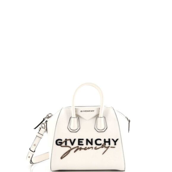Givenchy Antigona Bag Logo Embroidered Leather Small White - Picture 1 of 6